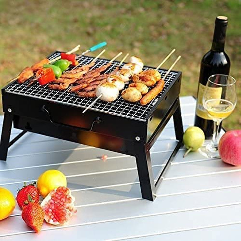 Charcoal Grill BBQ Folding Portable Stainless Steel Barbecue Grill, Barbecue Desk Tabletop Outdoor Stainless Steel Smoker BBQ for Outdoor Cooking Camping Picnics Beach(13.8" X 10.6" X 7.7")