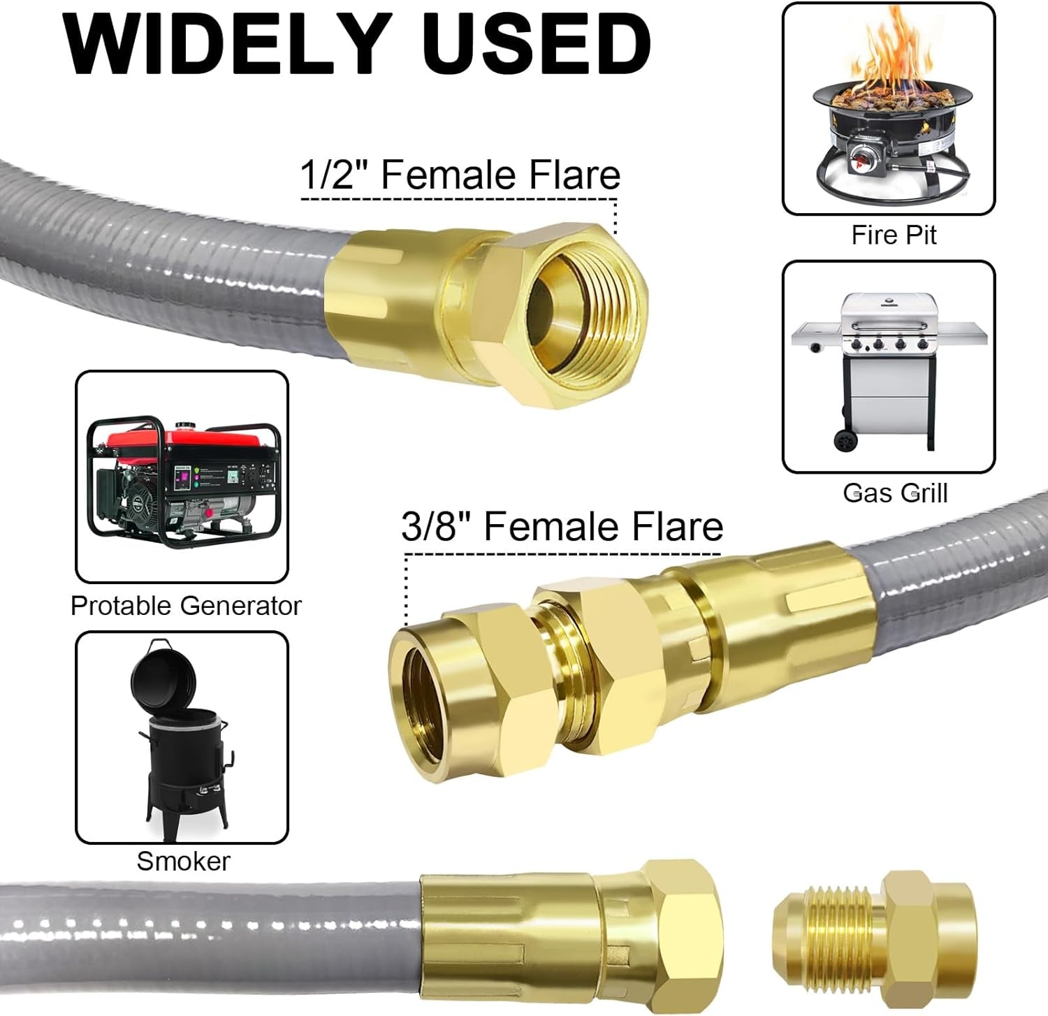 NQN 12FT 1/2" ID Natural Gas Hose with Quick Connect Fitting for BBQ, Grill, Pizza Oven, Patio Heater. for Weber, Char-Broil, Pizza Oven, Patio Heater,Ng Grill and Natural Gas Conversion Kit
