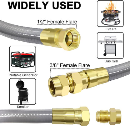 NQN 12FT 1/2" ID Natural Gas Hose with Quick Connect Fitting for BBQ, Grill, Pizza Oven, Patio Heater. for Weber, Char-Broil, Pizza Oven, Patio Heater,Ng Grill and Natural Gas Conversion Kit