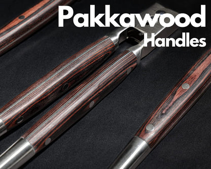 Premium Grilling Set - 5 Piece Heavy Duty Stainless Steel Grill Tool Set with Pakkawood Handles for BBQ Accessories, Tailgating, and Smoker Accessories