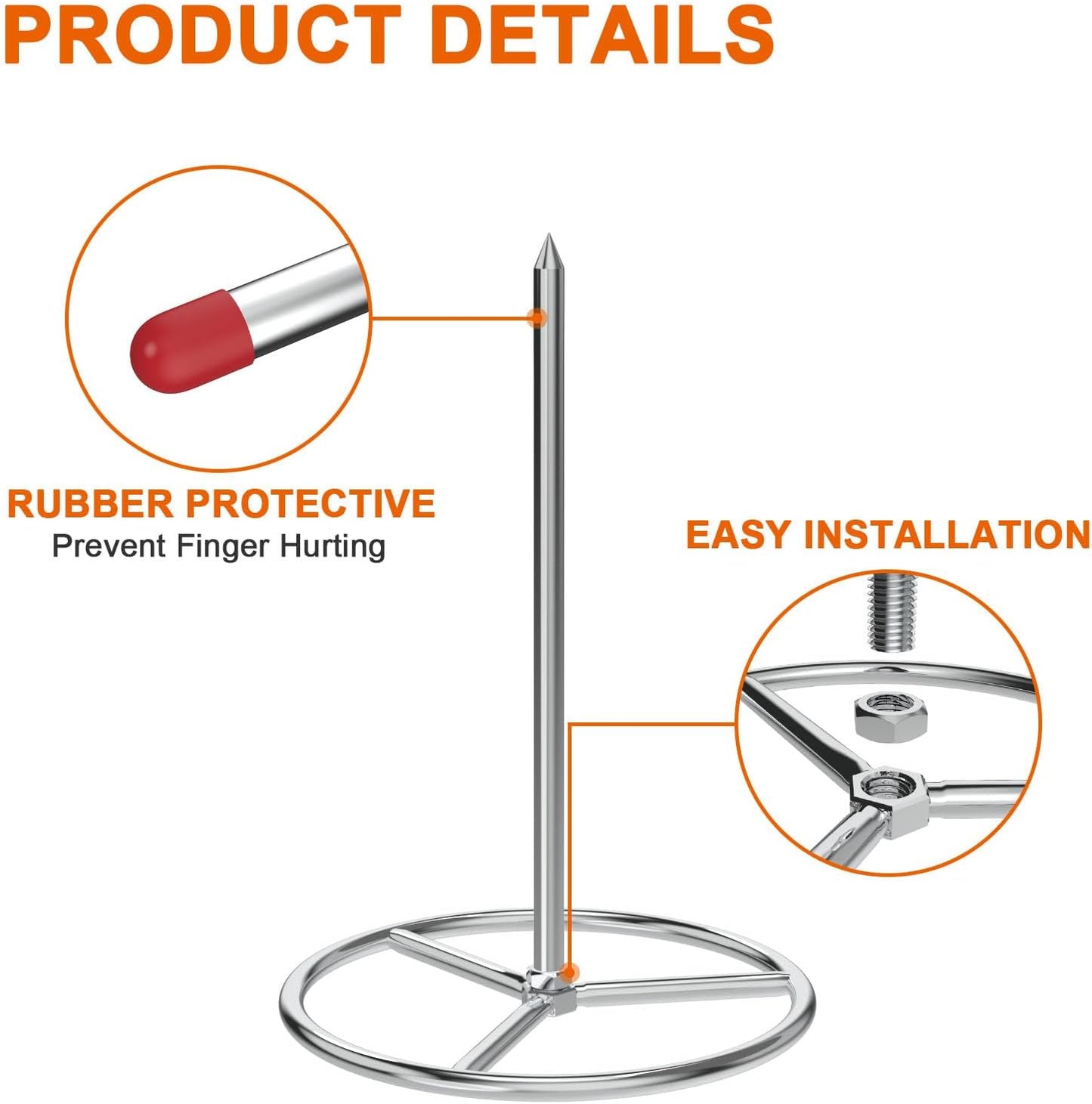 Vertical Skewer Turkey Fryer Stand Kit, Al Pastor Skewer with Removable Size Spikes (1 Base, 1 Skewers and 1 Chicken Hangers), Turkey Hanger Chicken Rack for Grill Meat, Stainless Steel