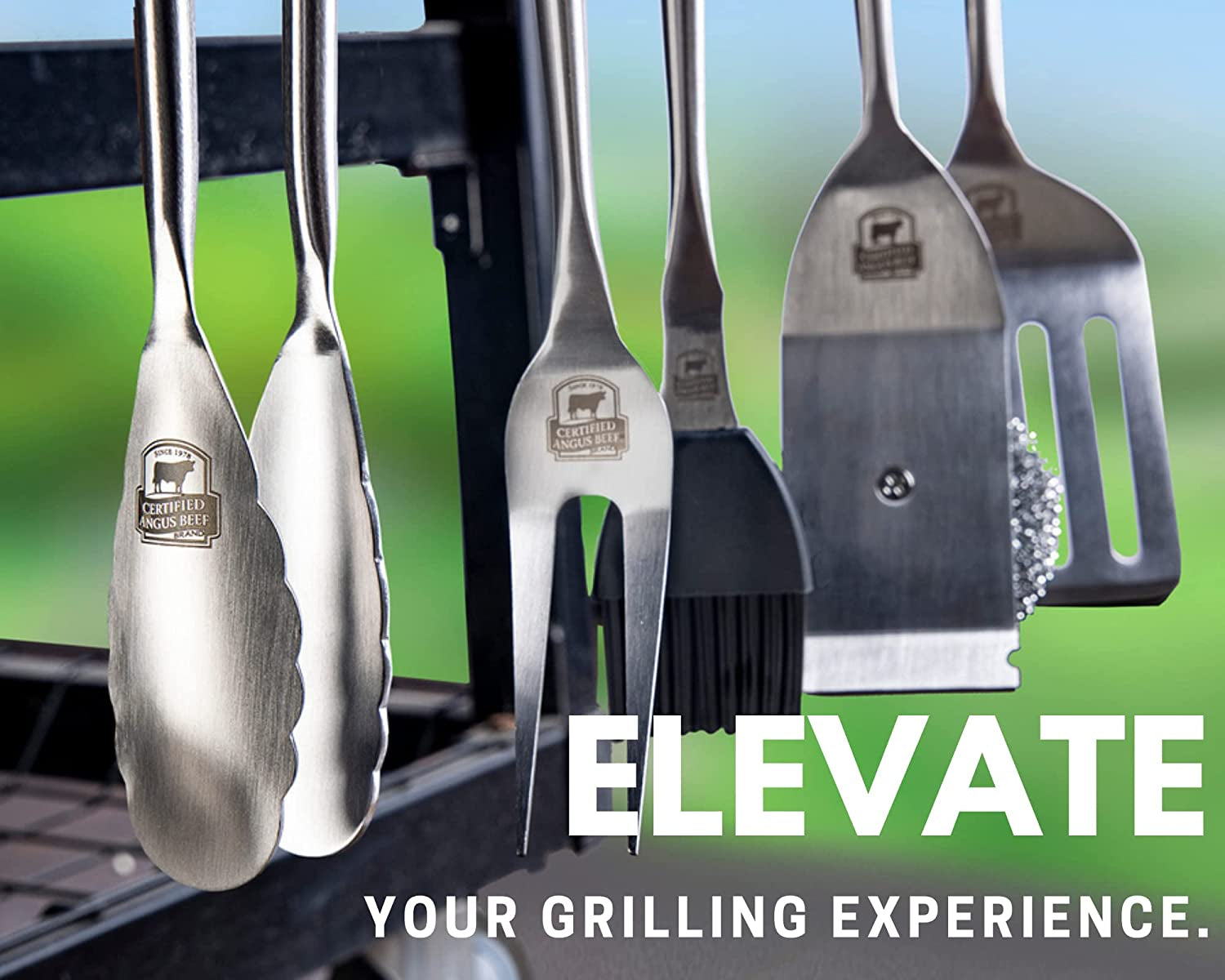 Premium Grilling Set - 5 Piece Heavy Duty Stainless Steel Grill Tool Set with Pakkawood Handles for BBQ Accessories, Tailgating, and Smoker Accessories