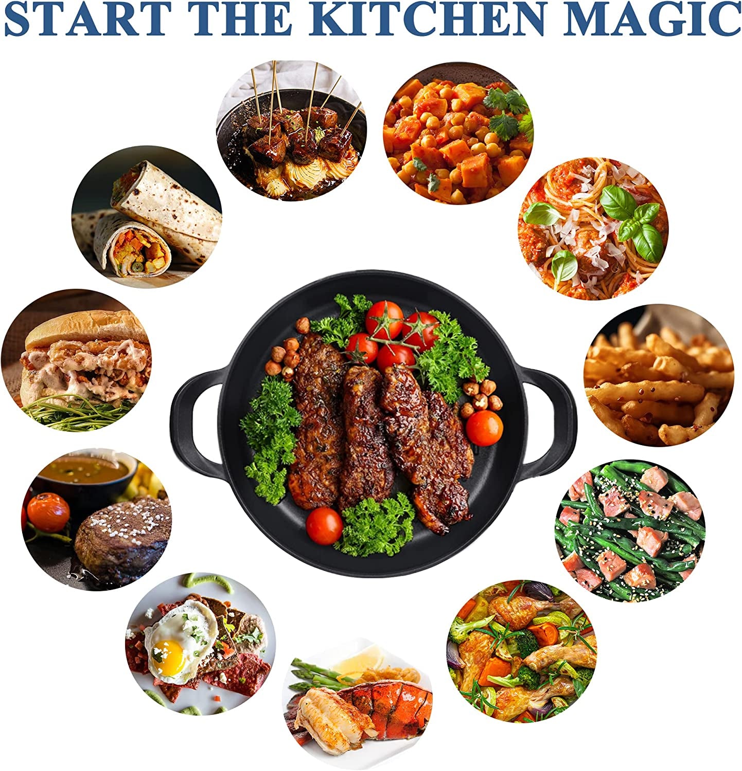 Nonstick Grill Pan for Stove Tops | 13.0" Skillet, Indoor Induction Cast-Aluminum Grill Pan with Lid and Anti-Scalding Tools, GRANITEC Nonstick Coating, Dishwasher & Oven Safe