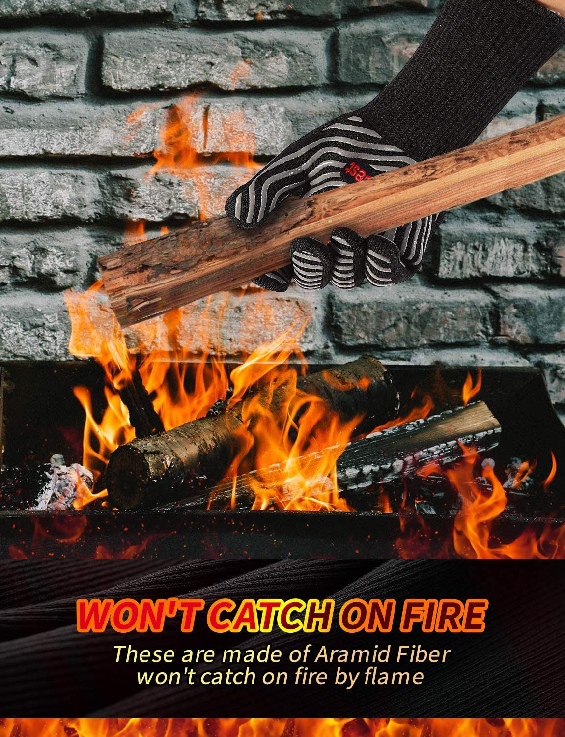 Hot BBQ Gloves Heat Resistant Kitchen Oven Mitts Professional Long Heat Resistant Cooking Gloves for Grill,Grilling,Smoker,Barbeque,13.5 Inch-Gray