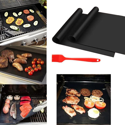 SJ Rose Grill MATS, 2 BBQ Grill MATS - Free BASTING Brush!, Reusable Grill & Baking Mat, Easy to Clean Grill Mat, Grilling Mats for Outdoor Grill, 2 BBQ Mat, Grill Mats for Outdoor Grill Nonstick