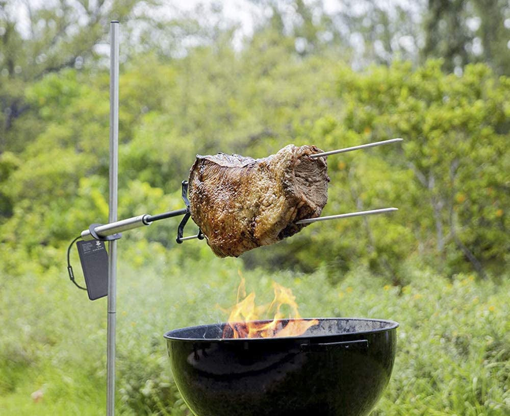 Rotisserie Grill - Heavy Duty Electric Rotisserie Kit for Home, Portable for Camping & Outdoors - Motor Works with 110-240V, AA Batteries or Solar - Stainless Steel, 22 LB Capacity, Bag Included