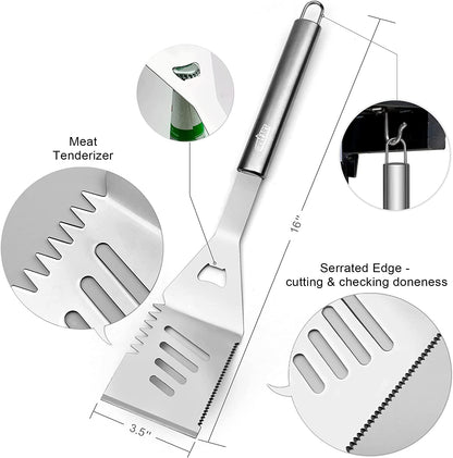 Grill Tools Grill Utensils Set - 3PCS BBQ Tools, Stainless Barbeque Grill Accessories - Spatula/Tongs/Fork, with Insulated Glove, Ideal BBQ Set Grilling Tools for Outdoor Grill, Gifts for Men