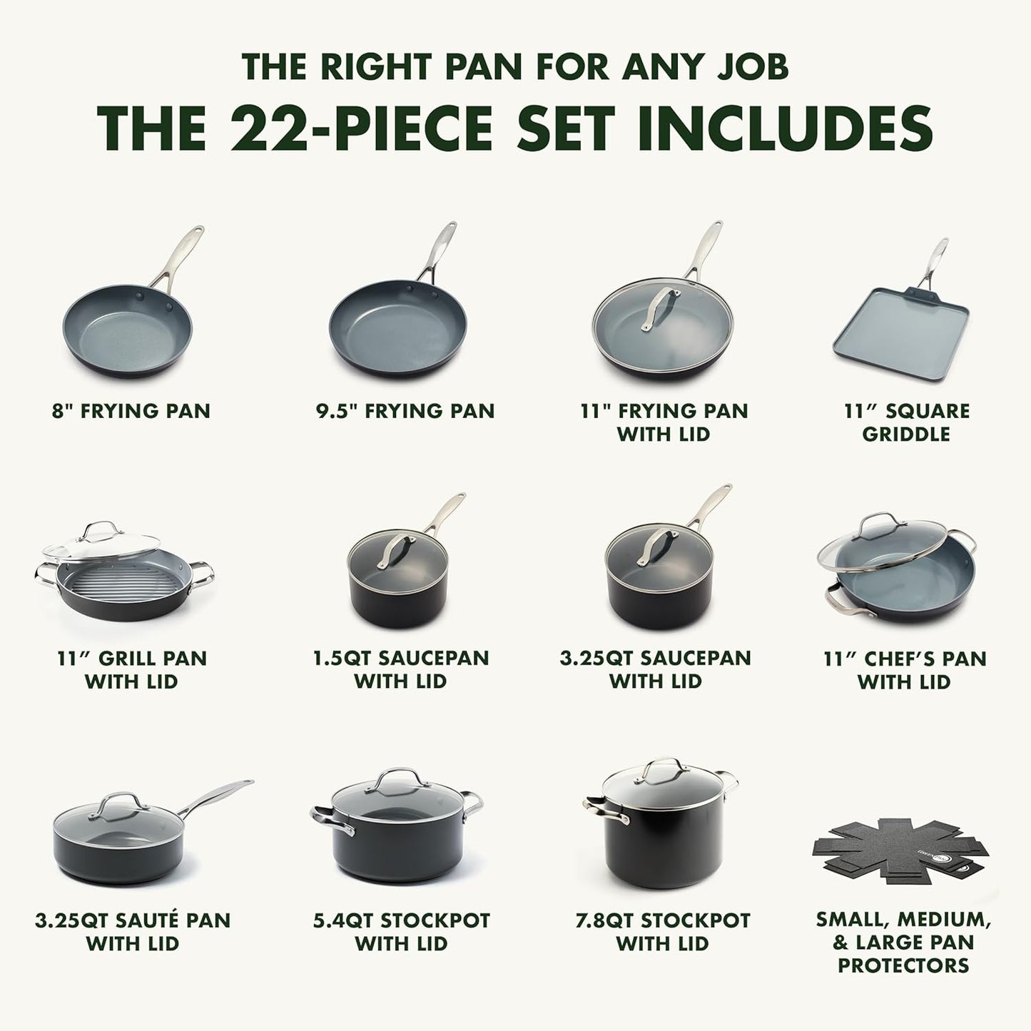Valencia Pro Hard Anodized Healthy Ceramic Nonstick 22 Piece Cookware Pots & Pans Set, Fry Grill, Griddle, Saute & Sauce Pans, Stockpot,Lids, Pfas-Free, Induction, Dishwasher & Oven Safe,Gray