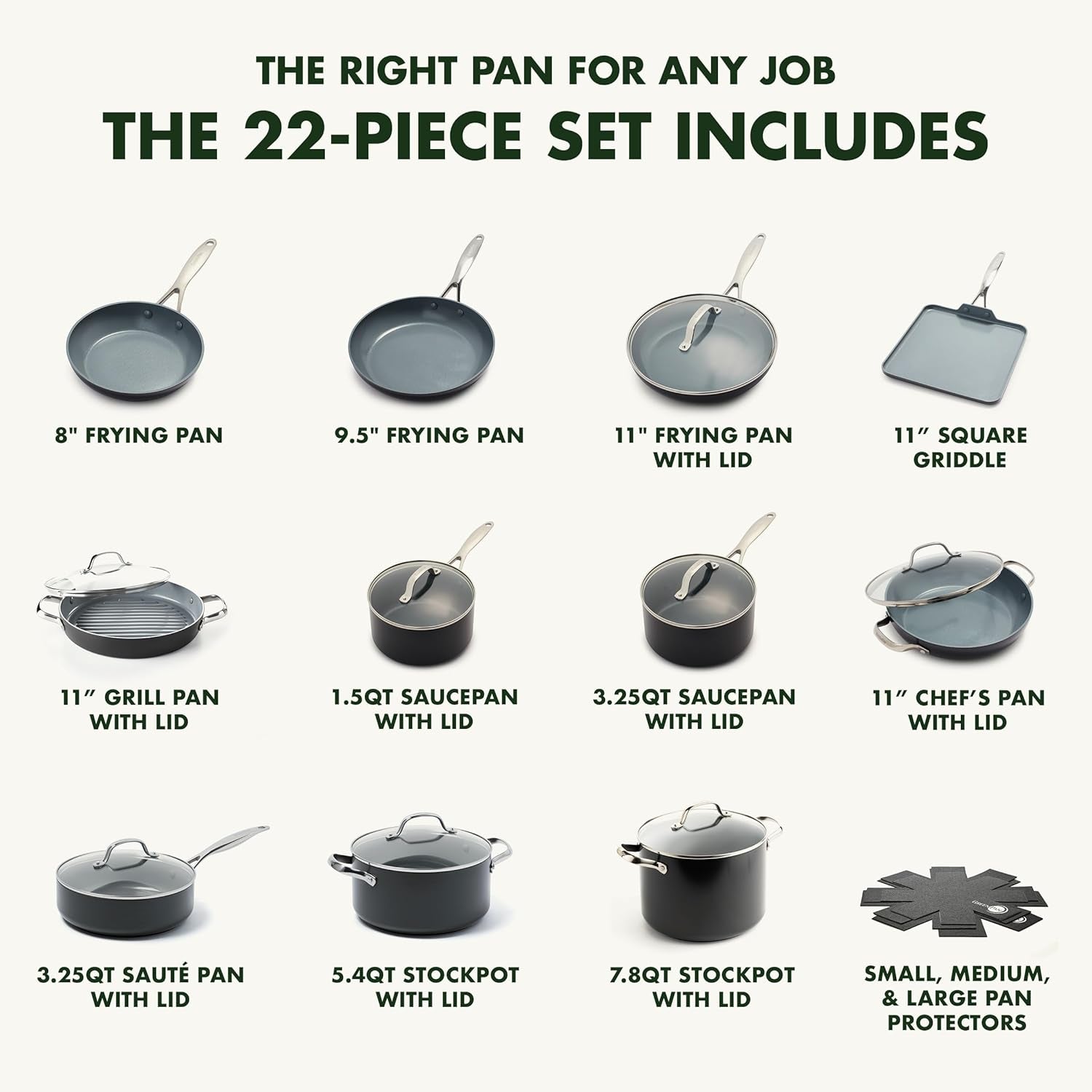 Valencia Pro Hard Anodized Healthy Ceramic Nonstick 22 Piece Cookware Pots & Pans Set, Fry Grill, Griddle, Saute & Sauce Pans, Stockpot,Lids, Pfas-Free, Induction, Dishwasher & Oven Safe,Gray