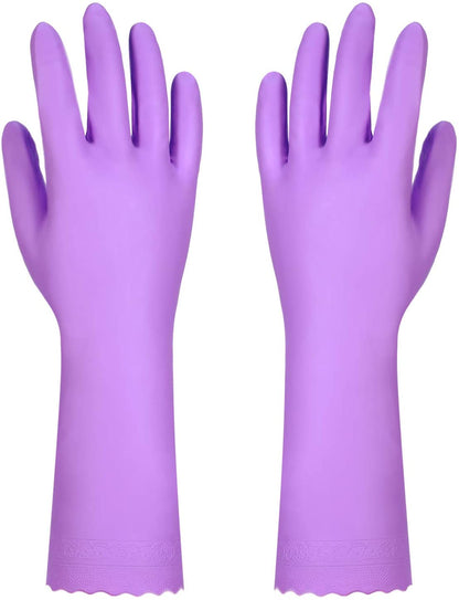 Reusable Dishwashing Cleaning Gloves with Latex Free, Cotton Lining,Kitchen Gloves 2 Pairs,Purple+Blue