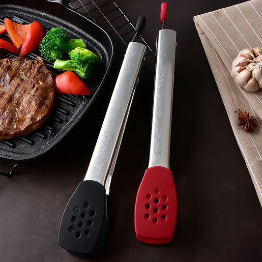 26Cm Silicone Food Tong Stainless Steel BBQ Grilling Tong Salad Cake Dessert Serving Food Tongs Barbecue Clips Kitchen Tool