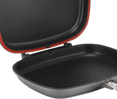 Image of Double-Sided Frying Pan, 32Cm/12.6In BBQ Grill Pan, Double Side Pressure Cooking Grill Pan, Portable Grill Pot for Home Cooking, Anti‑Burn Handle, Grill Cookware Kitchen Supplies