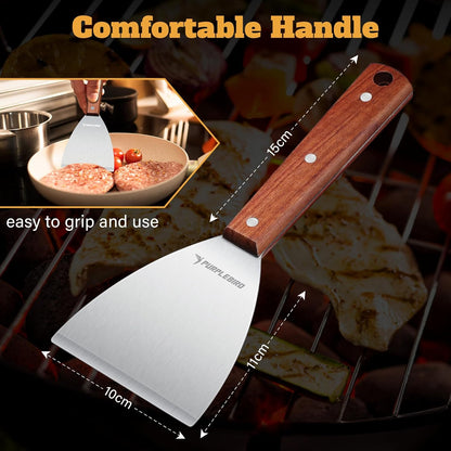 PURPLEBIRD Extra Large Grill Spatula Set Stainless Steel Smash Burger Spatula Kit, 5.5 X 5 Inch BBQ Griddle Spatula and Grill Scraper, Griddle Tools, Grill Utensils for Camping