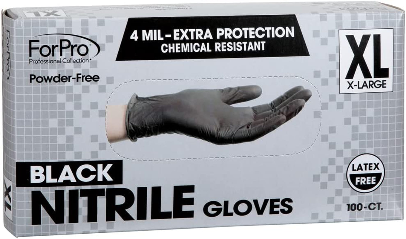 Forpro Disposable Nitrile Gloves, Chemical Resistant, Powder-Free, Latex-Free, Non-Sterile, Food Safe, 4 Mil, Black, X-Large, 100-Count