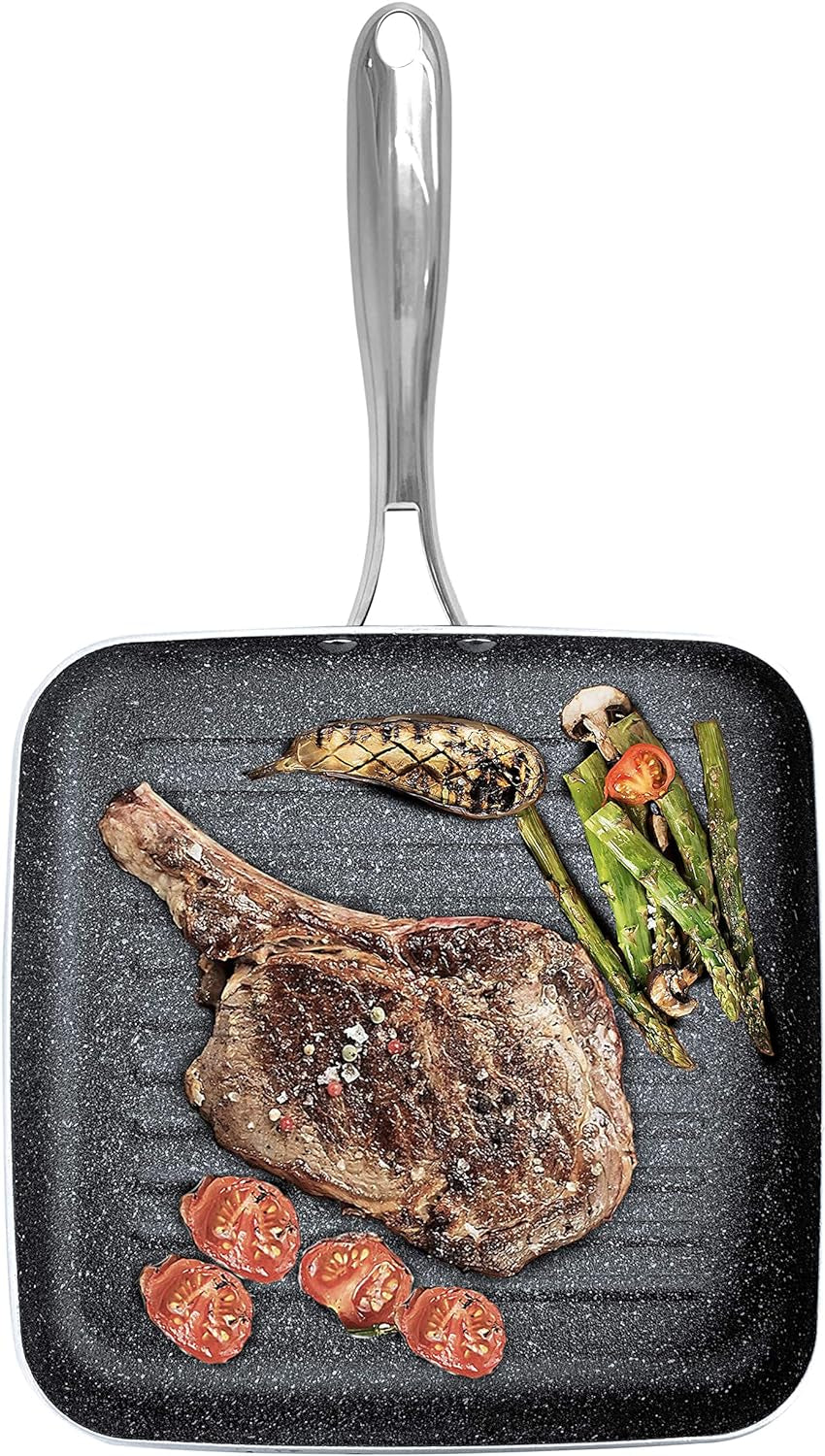 Grill Pan 10.25" Nonstick and Scratchproof Stovetop Cookware PFOA Free Oven-Safe, Dish Washer Safe, 10X Extra Long Lasting - as Seen on TV