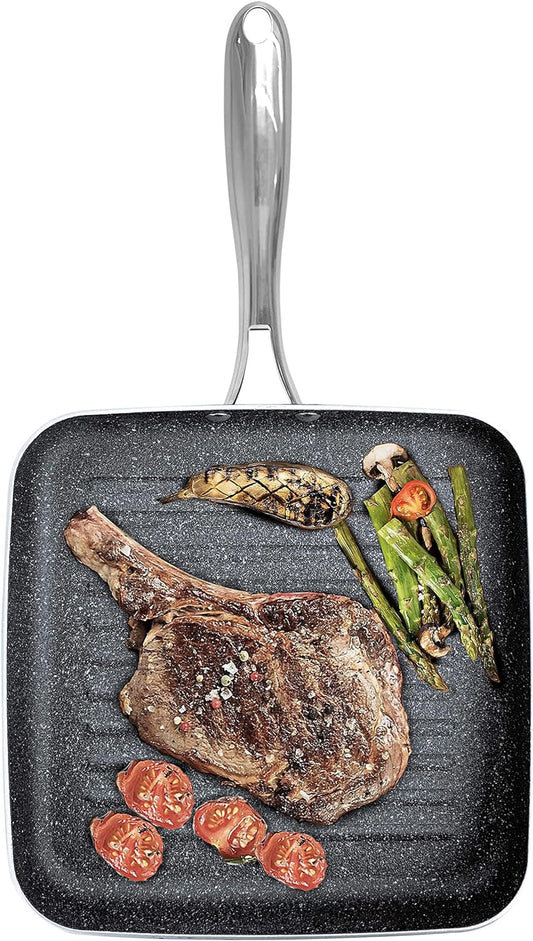 Grill Pan 10.25" Nonstick and Scratchproof Stovetop Cookware PFOA Free Oven-Safe, Dish Washer Safe, 10X Extra Long Lasting - as Seen on TV