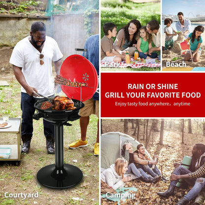 Electric BBQ Grill  15-Serving Indoor/Outdoor Electric Grill for Indoor & Outdoor Use, Double Layer Design, Portable Removable Stand Grill, 1600W (Stand Red BBQ Grills)