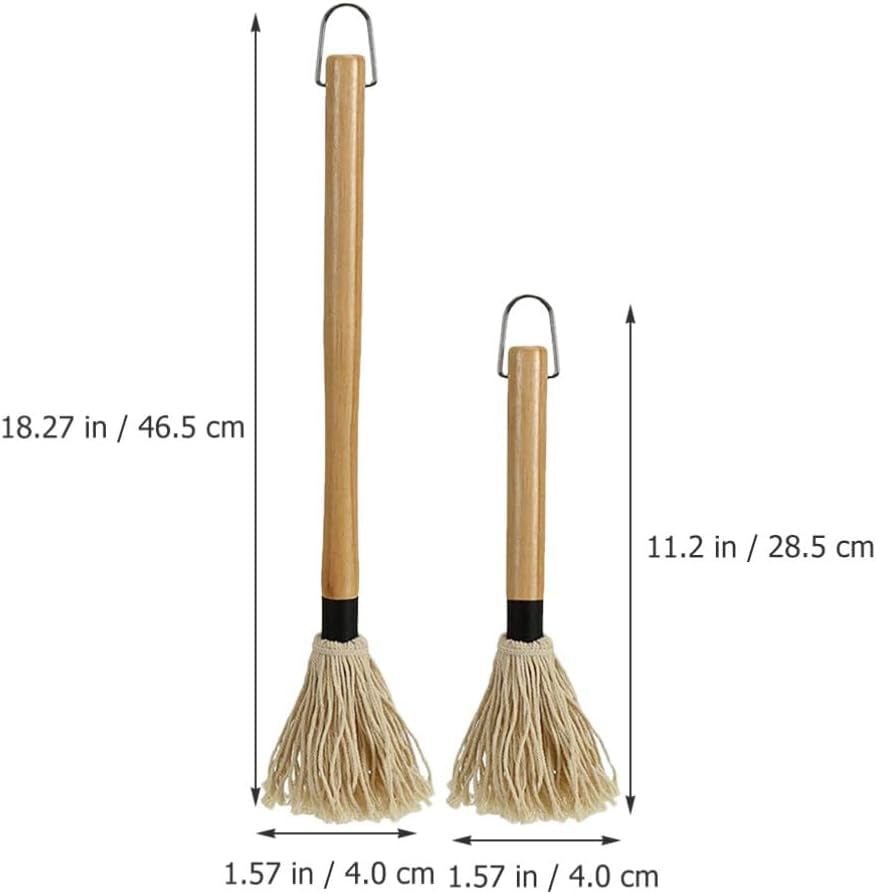 Amosfun Mop Grill Basting Mop 2Pcs Long Wood Handle BBQ Sauce Brushes Cotton Fiber Heads Barbecue Mop for Roasting Grilling Steak Brush