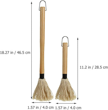 Amosfun Mop Grill Basting Mop 2Pcs Long Wood Handle BBQ Sauce Brushes Cotton Fiber Heads Barbecue Mop for Roasting Grilling Steak Brush