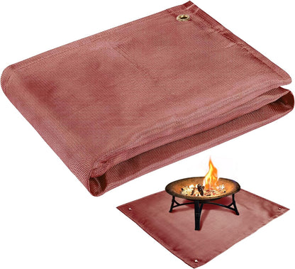 Fire Pit Mat - 39.4 * 37.8In Fireproof Stove Grill Mats Blanket for Wood Deck Insulation, Camping BBQ Temperature Resistant Rugs Accessories for outside Indoor Lawn Protection - Brown