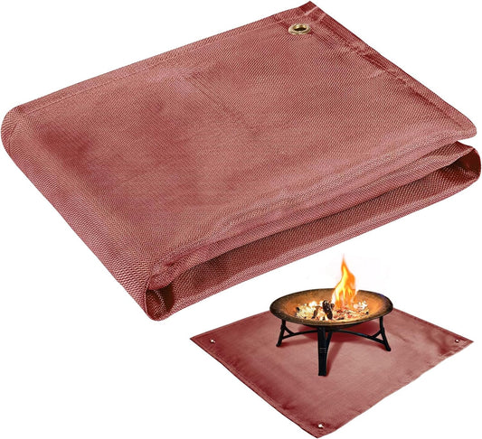 Fire Pit Mat - 39.4 * 37.8In Fireproof Stove Grill Mats Blanket for Wood Deck Insulation, Camping BBQ Temperature Resistant Rugs Accessories for outside Indoor Lawn Protection - Brown