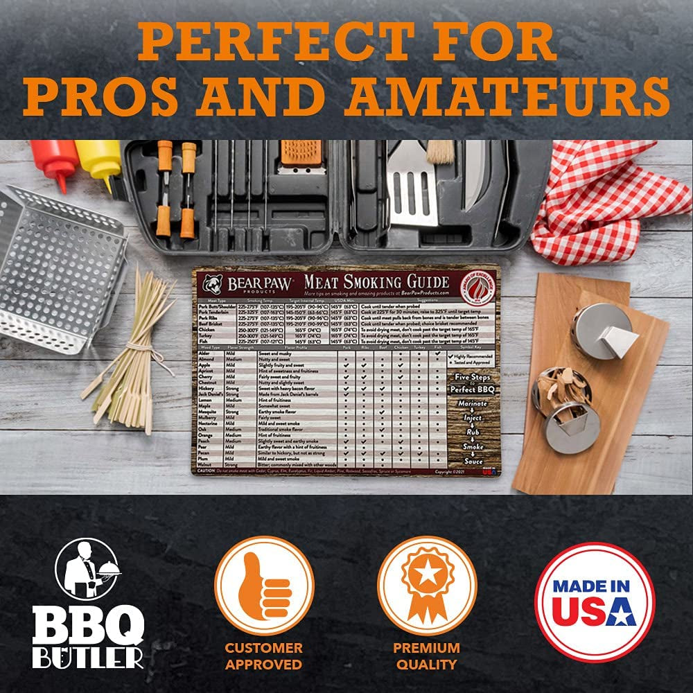 Meat Smoking Guide Magnet - Smoker Accessories - Grilling/Bbq Quick Reference Smoking Chart - Wood Chips - Wood Pellets - Time and Temperature
