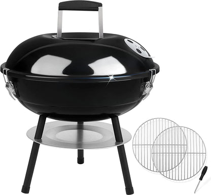 Joyfair Charcoal Grill with 2 Grilling Racks, 14In Small Portable BBQ Grill with Lid for Outdoor Camping/Patio/Backyard Barbecue/Tabletop Cooking, Enamel Coated & Dual Vent System, Black