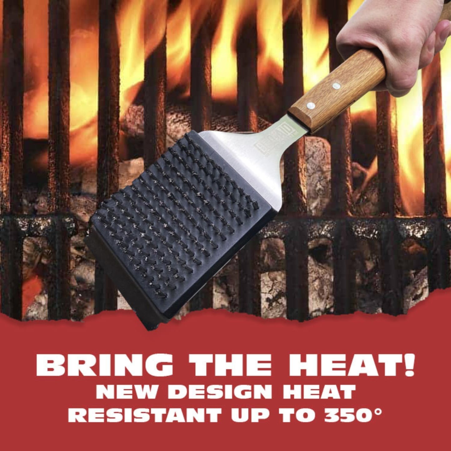 Grill Brush and Scraper for Barbecue – Grill Brush for Outdoor Grill with Extended, Large Wooden Handle and Replaceable Stainless Steel Bristles Head –No Scratch- BBQ Grill Brush for Any Grill