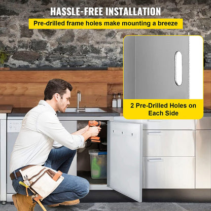 BBQ Access Door 24W X 24H Inch, Grill Door Double Door Brushed Stainless Steel, Outdoor Kitchen Doors for BBQ Island Grilling Station