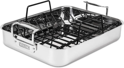 Viking Culinary 3-Ply Stainless Steel Roasting Pan, Includes a Nonstick Rack, Dishwasher, Oven Safe, Works on All Cooktops Including Induction