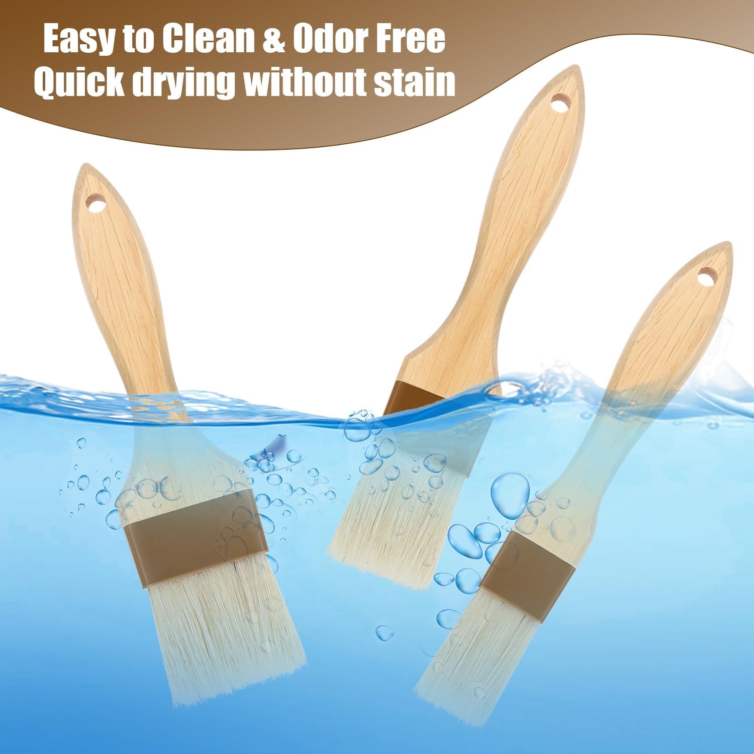 3Pcs Pastry Basting Brushes, Oil Brush for Cooking Boar Bristle Brushes BBQ Brushes for Sauce Kitchen Brush Pastry Brush for Oil Egg Spread Marinade Sauce (Small + Medium+Large)