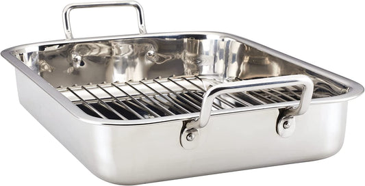 Farberware Classic Traditions Stainless Steel Roaster/Roasting Pan with Rack, 17 Inch X 12.25 Inch