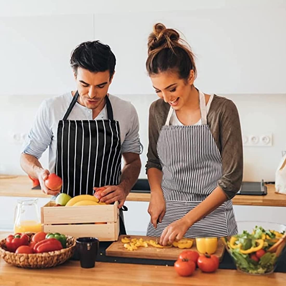 Adjustable Bib Apron with 2 Pockets Cooking Kitchen Cotton Aprons for Women Men Chef Restaurant BBQ Painting