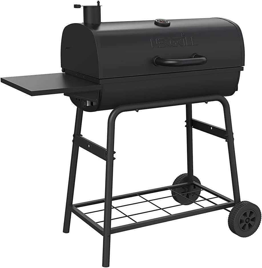 Nexgrill Premium Charcoal Barrel Grill, 29 Inches Barbecue Grill, Heavy Duty Charcoal Barrel BBQ Grill, Outdoor Cooking, Side Shelf, for Camping, Patio, Backyard, Tailgating Barrel Grill