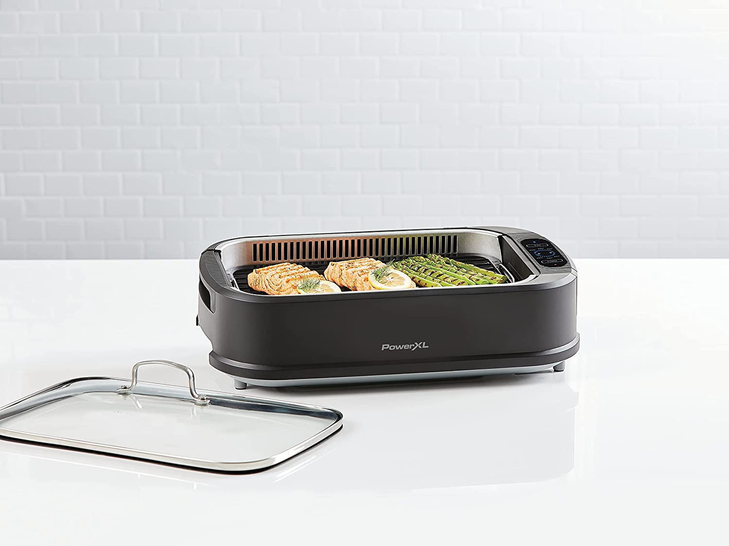Power XL Smokeless Electric Indoor Removable Grill and Griddle Plates, Nonstick Cooking Surfaces, Glass Lid, 1500 Watt, 21X 15.4X 8.1, Black
