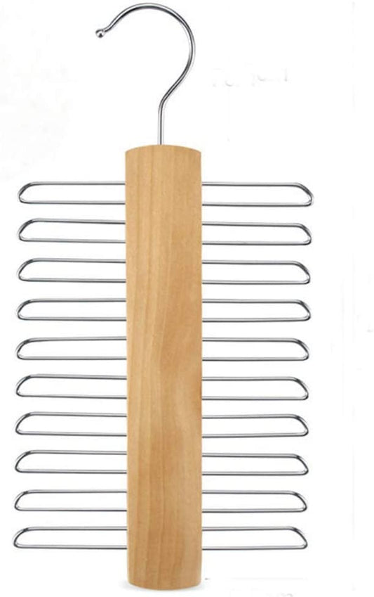 Wood Tie Rack Holder,Premium Wooden Necktie and Belt Hanger,Rotate to Organizer and Storage Rack with Non-Slip Clips Finish 20 Hooks,360Degree Swivel Space Saving Organizer for Men