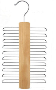 Wood Tie Rack Holder,Premium Wooden Necktie and Belt Hanger,Rotate to Organizer and Storage Rack with Non-Slip Clips Finish 20 Hooks,360Degree Swivel Space Saving Organizer for Men