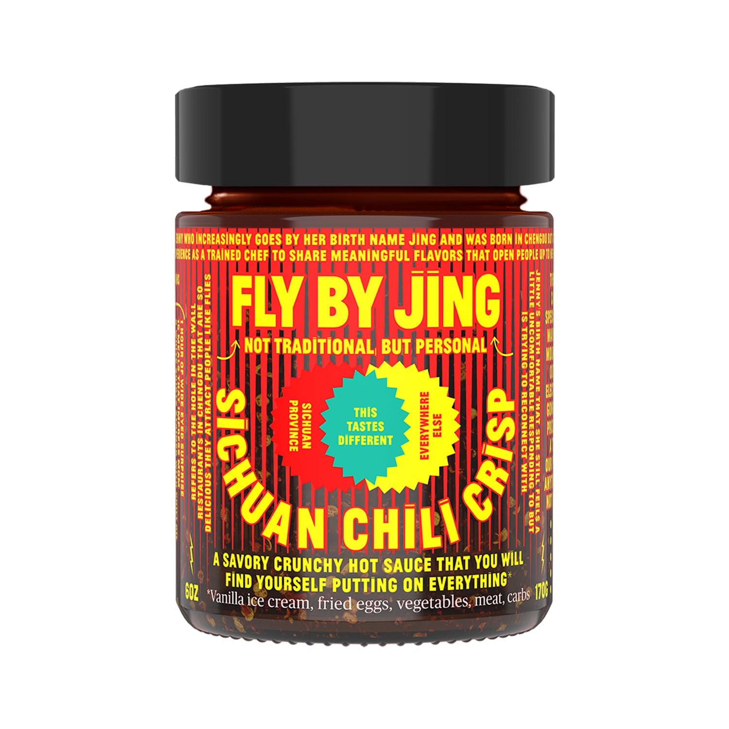 FLYBYJING Sichuan Chili Crisp, Gourmet Spicy Tingly Crunchy Hot Savory All-Natural Chili Oil Sauce W/Sichuan Pepper, Versatile Sauce Good on Everything and Vegan, 6Oz (Pack of 1)