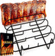MOUNTAIN GRILLERS BBQ Rib Racks for Smoking, Gas Smoker or Charcoal Grill, Sturdy & Non Stick Standing for Gas Grill, Bbq Grill, Holds up to 5 Baby Back Ribs, Grilling & Barbecue Gifts for Men Black