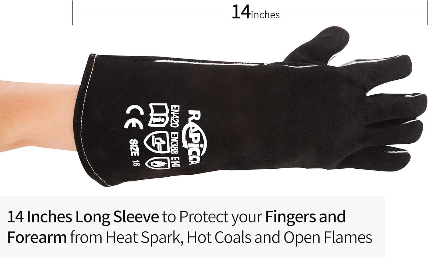 Welding Gloves 14 Inches,662℉,Heat Resistant Leather Forge/Mig/Stick Welding Gloves Heat/Fire Resistant, Mitts for Oven/Grill/Fireplace/Furnace/Stove/Pot Holder/Bbq/Animal Handling-Black