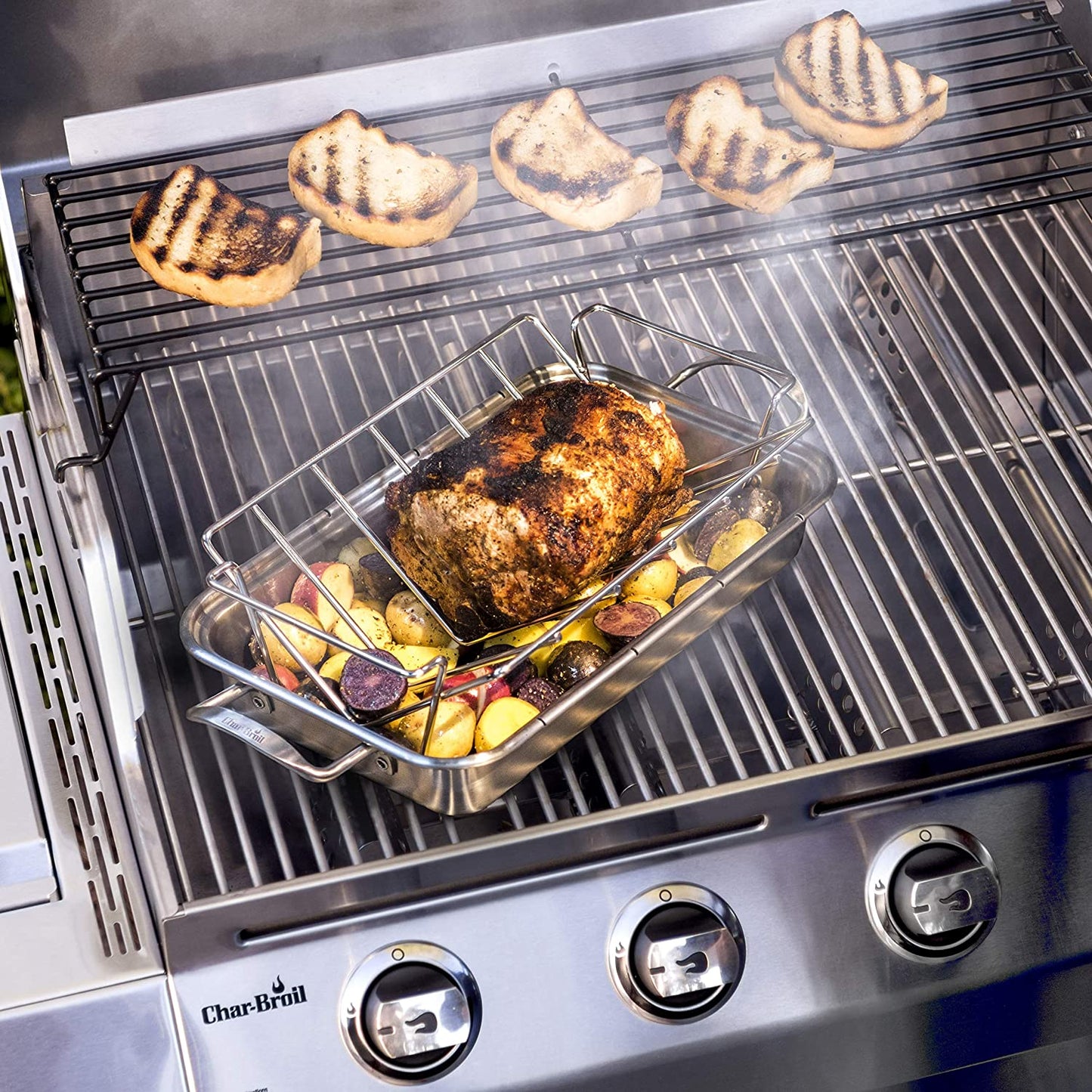 Char-Broil 1944364R04 Grill plus Rib & Roast Rack, 4.5X13.75X4.39, Silver