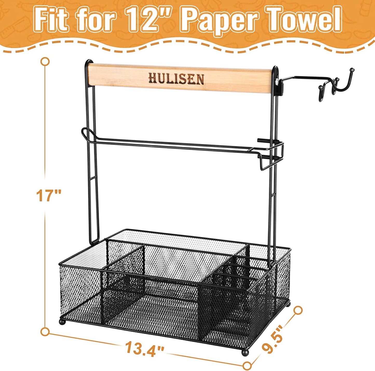 Grill Caddy, BBQ Caddy with Paper Towel Holder, Utensil Caddy for Plates and Utensils, Picnic Condiments Caddy for Barbucue Griddle Accessories, Outdoor Camper Camping RV Backyard Must Have
