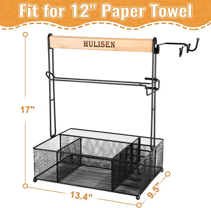 Grill Caddy, BBQ Caddy with Paper Towel Holder, Utensil Caddy for Plates and Utensils, Picnic Condiments Caddy for Barbucue Griddle Accessories, Outdoor Camper Camping RV Backyard Must Have