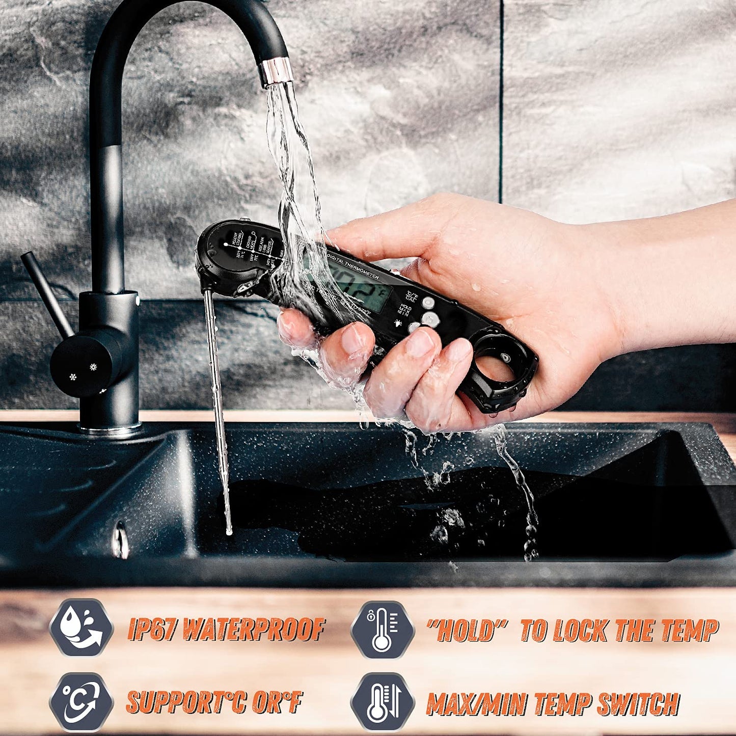 Instant Read Meat Thermometer for Grill and Cooking, Fast & Precise Digital Food Thermometer with Backlight, Magnet, Calibration, and Foldable Probe for Kitchen, Outdoor Grilling and BBQ!…