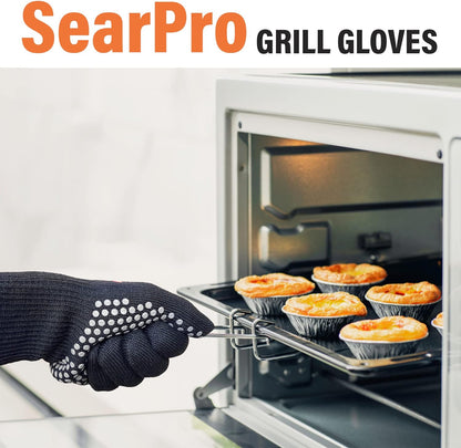 BBQ Grill Gloves Cooking Oven Mitts Fire Heat Resistant to 1400 Degrees Accessories for Barbecue Smoker Egg Fryer Hamburgers Pizza Steaks- Crock Pots/Slow Cookers -USA Owned Company-