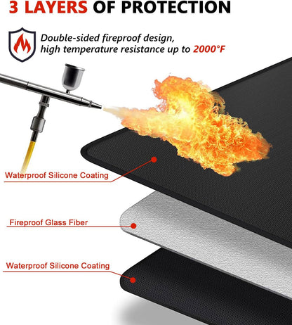 63 X 36'' XXL under Grill Mats for Outdoor Grill Deck Patio Protector, Easy to Clean Fireproof Double-Sided Oil Proof Heat Resistant BBQ Mat, Floor Fireplace Fire Pit Pads Mat (63X36 Inch)