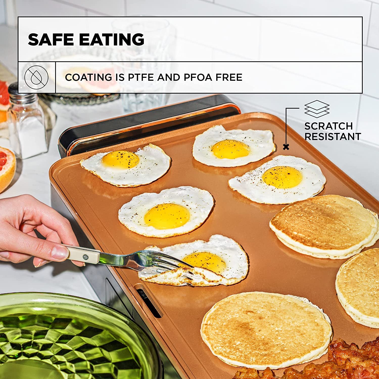 Electric Griddle with Nonstick Ceramic Coating, Cool-Touch Handles, and Slide-Out Drip Tray - Indoor Grill for Breakfast, Eggs, Pancakes, and Burgers