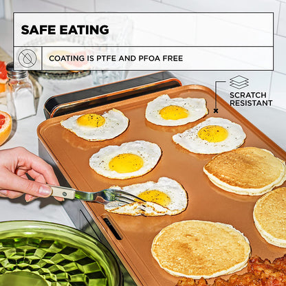 Electric Griddle with Nonstick Ceramic Coating, Cool-Touch Handles, and Slide-Out Drip Tray - Indoor Grill for Breakfast, Eggs, Pancakes, and Burgers