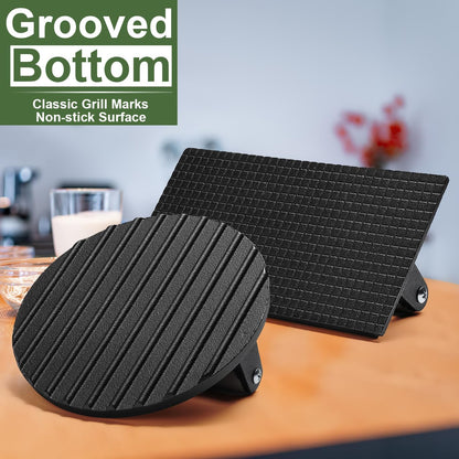 EWFEN Burger Press, 7" round & 8.2"X4.3" Rectangle Heavy-Duty Cast Iron Smash Bacon Press Meat Steak with Wood Handle for Griddle, Sandwich, Nonstick Pan