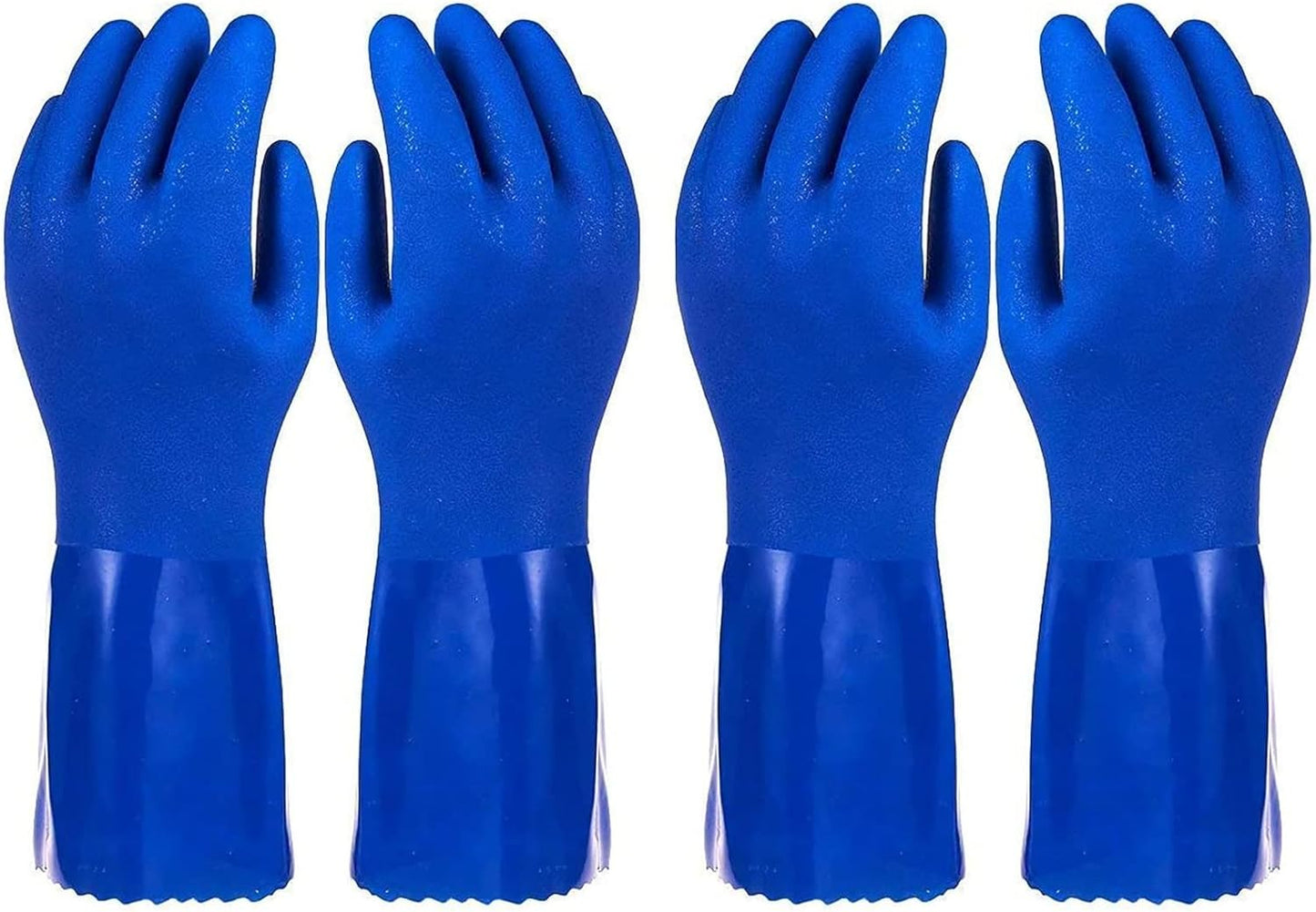 2 Pairs Rubber Household Cleaning Gloves for Kitchen Dishwashing, Cotton Lined (Blue)
